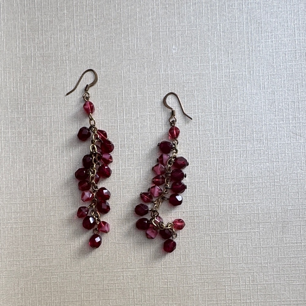 Elegant Red Beaded Dangle Earrings